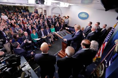 Donald Trump, en la sala de prensa de la Casa Blanca.