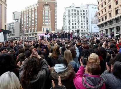 Protest at Callao square in Madrid for International Women’s Day.