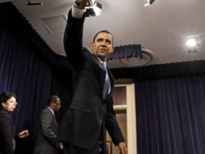 En la imagen un registro del presidente de Estados Unidos, Barack Obama, quien abordará en Nueva Orleans la importancia de tomar medidas que hagan crecer a la economía y creen empleos mediante el incremento de las exportaciones. EFE/Archivo