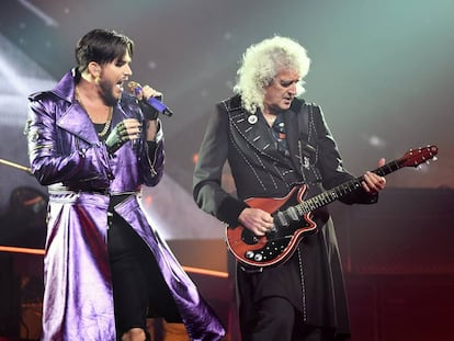 Adam Lambert y Brian May durante un concierto de Queen en Las Vegas en septiembre de 2018.