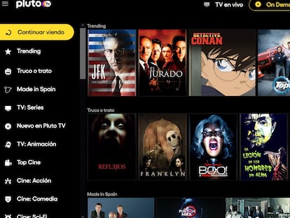 La sección de contenido bajo demanda de Pluto TV.