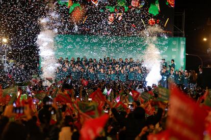 Celebración de la victoria electoral de Lai Ching-Te en las presidenciales de Taiwán, en Taipéi, el día 13.