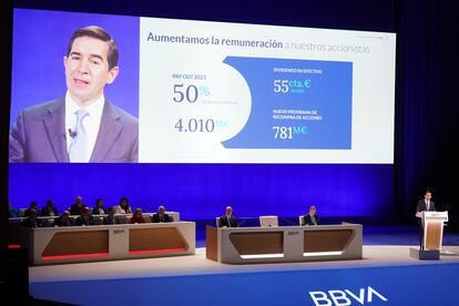 Imagen de la pasada junta de accionistas de BBVA, celebrada el 15 de marzo en Bilbao