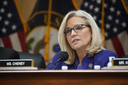 La congresista republicana Liz Cheney, este lunes durante la celebración de la última audiencia del comité del 6 de enero. 