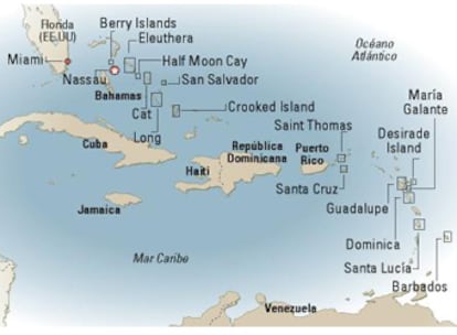 Mapa de los cruceros por el Caribe.