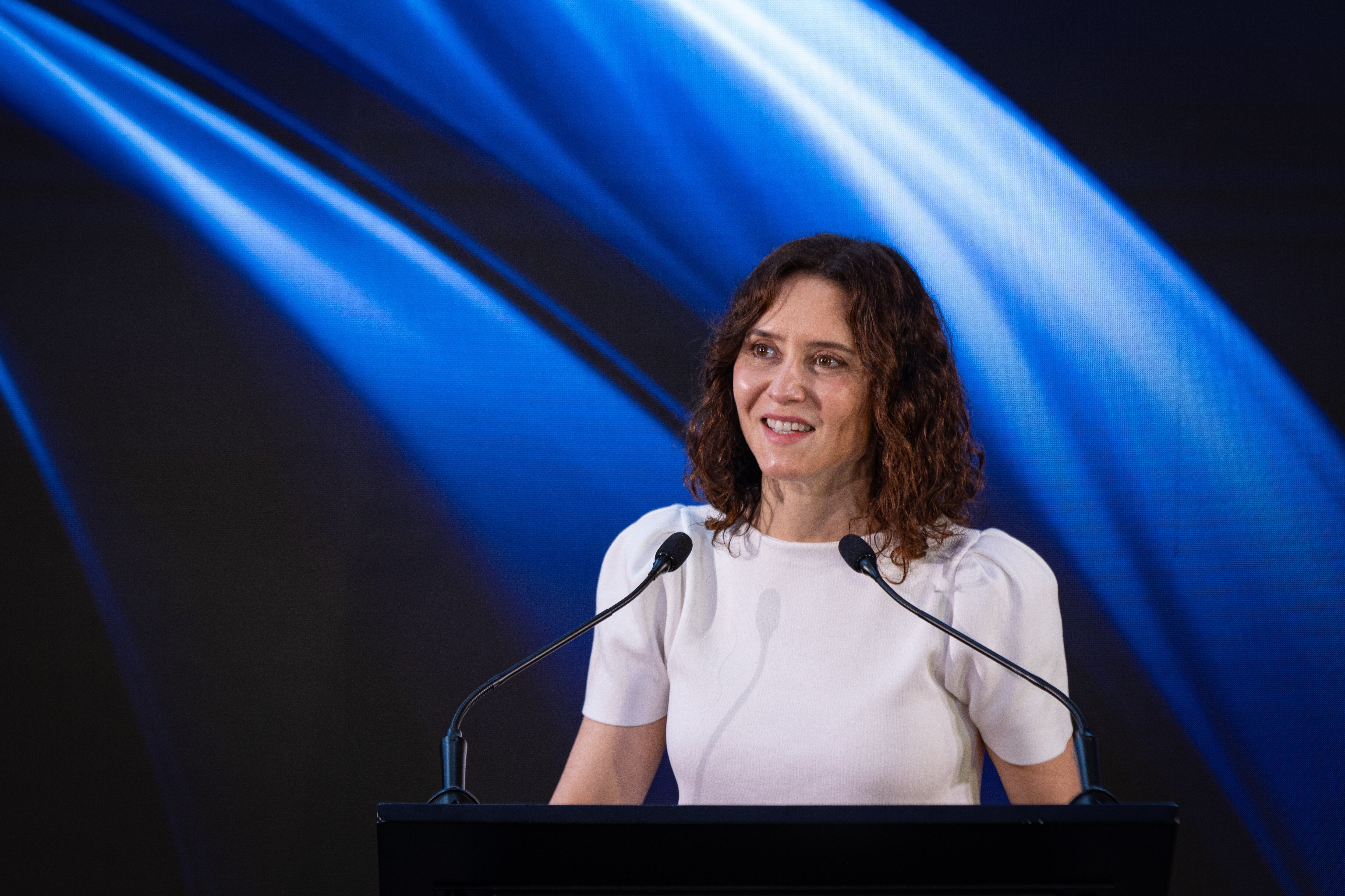 Isabel Díaz Ayuso en la Universidad de la Libertad de Ciudad de México, el 5 de mayo.
