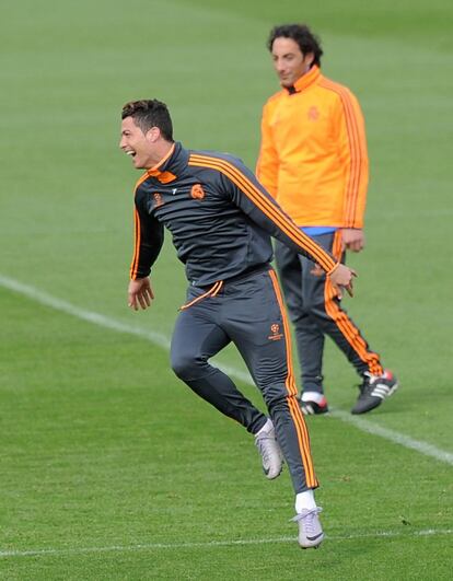 Cristiano durante la sesión de entrenamiento previa al duelo de ida con el Dortmund de cuartos de final de la Champions.