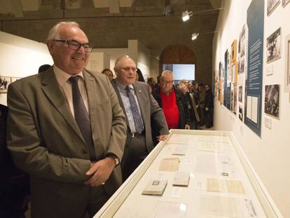 El hijo de George Orwell, Richard Blair, durante la inauguraci&oacute;n de la exposici&oacute;n en homenaje a su padre en Huesca, este viernes.