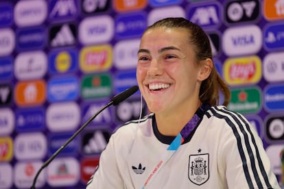Patri Guijarro, el miércoles en una rueda de prensa en el Stadion Wankdorf de Berna.
