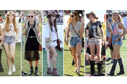 Celebrities en el festival de música Coachella Valley 2013: 1. Bella Thorne. 2. Kate Bosworth. 3. Alessandra Ambrosio. 4. Rumer Willis. 5. Diane Kruger. 6. Ireland Baldwin.