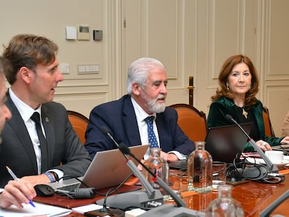 El vocal Wenceslao Olea (tercero por la izquierda), durante el pleno del CGPJ en el que se ha debatido su informe a la proposición de ley de amnistía.