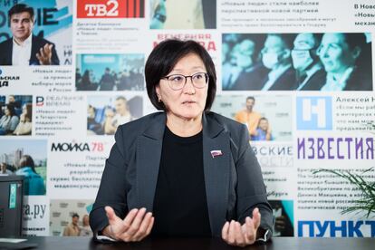 Sardana Avksentieva, exalcaldesa de Yakutsk y número dos de Gente Nueva, en una entrevista en la sede del partido en la capital rusa.