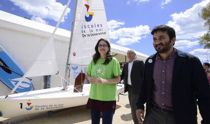 El consejero de Educación, Vicent Marzà, con la vicepresidenta Mónica Oltra y el alcalde de Valencia Joan Ribó, en el festival.