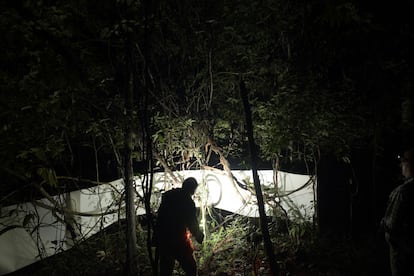 Roberto Huarcaya, trabajando en la selva con su proyecto que consiste en capturar sombras de la naturaleza en papeles fotosensibles de gran formato.