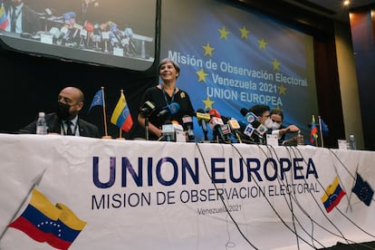 Conferencia de la misión de observación de la Unión Europea, esta mañana en Caracas.