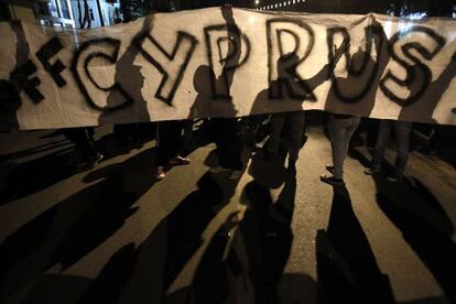 Manifestación ante las oficinas de la Unión Europea en Nicosia. 