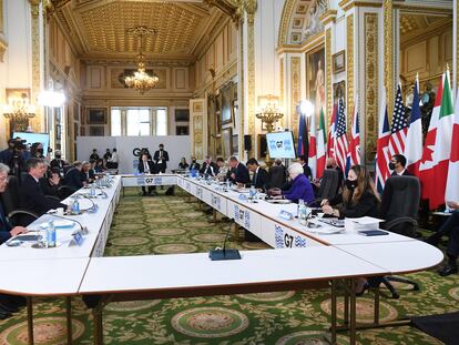 Reunión de los ministros de Finanzas del G-7, en Lancaster House en Londres, este sábado.