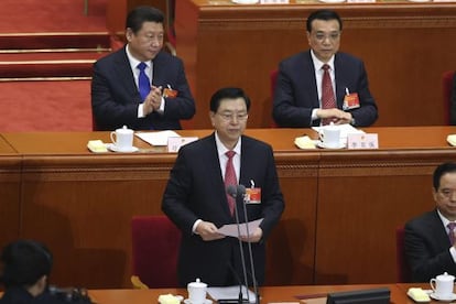 El presidente del Comité Permanente de la Asamblea Nacional Popular, Zhang Dejiang, este jueves en Pekín.
