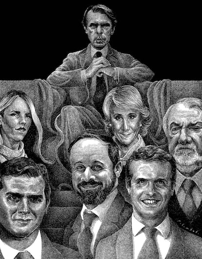 Retratos de líderes de la derecha española.