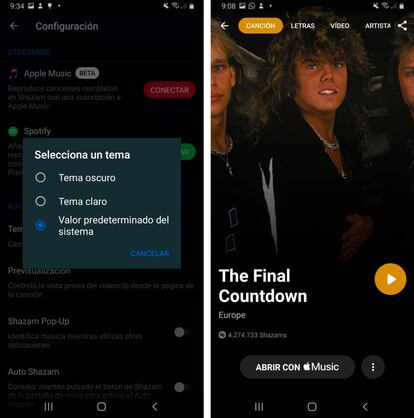 Nuevo modo oscuro y conexión con Apple Music de Shazam.