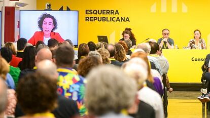 Una imagen de la secretaria general de ERC, Marta Rovira  en conexión telemática en la reunión del Consell Nacional de ERC del pasado día 29.