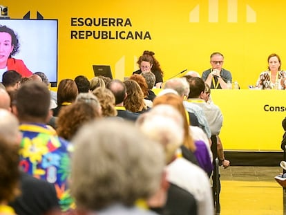 Una imagen de la secretaria general de ERC, Marta Rovira  en conexión telemática en la reunión del Consell Nacional de ERC del pasado día 29.