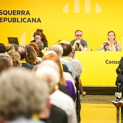 La secretaria general de ERC, Marta Rovira, en conexión telemática en la reunión del Consell Nacional de los republicanos en Barcelona.