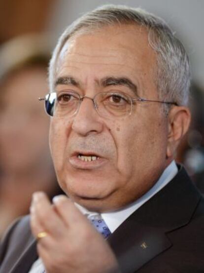 Salam Fayad en una conferencia de prensa el 28 de marzo en Berlín.