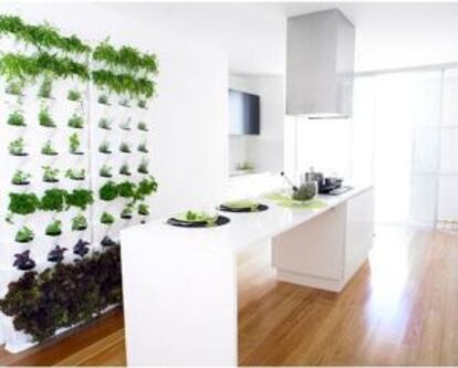 Imagen de jardín vertical, con minigarden blanco, de la empresa Planeta Huerto