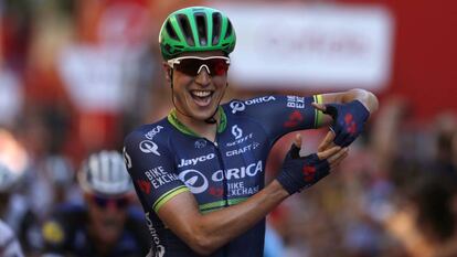 J.Keukeleire celebra en la duod&eacute;cima etapa de la Vuelta a Espa&ntilde;a 2016.