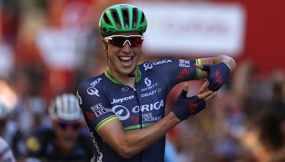 J.Keukeleire celebra en la duod&eacute;cima etapa de la Vuelta a Espa&ntilde;a 2016.