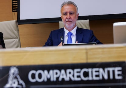 El expresidente canario y ministro de Política Territorial, Ángel Víctor Torres, este lunes ante la comisión de investigación sobre la compra de mascarillas en el Congreso.