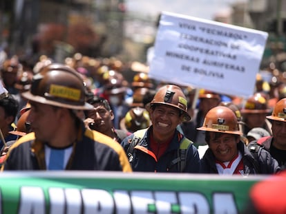 Miners march to demand concessions in protected areas, in La Paz, Bolivia on November 6, 2023.