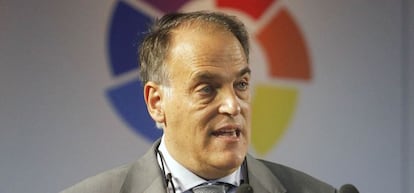 El presidente de la Liga de F&uacute;tbol Profesional de Espa&ntilde;a (LFP), Javier Tebas.