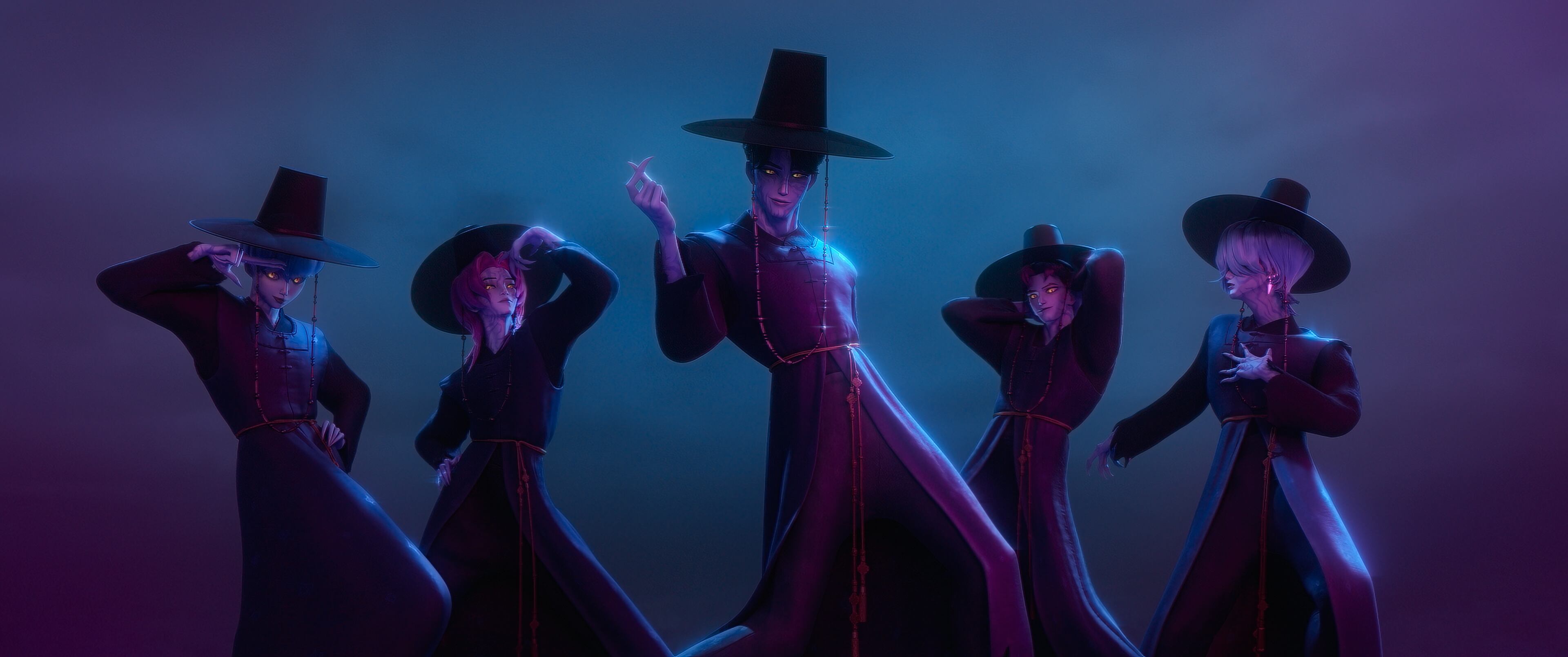 Imagen de la coreografía de 'Your idol' de los Saja Boys en un momento de la película 'Las guerreras K-pop'.