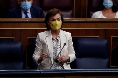 La vicepresidenta primera del Gobierno, Carmen Calvo durante la sesión de control al Gobierno en el Congreso el pasado 9 de septiembre.