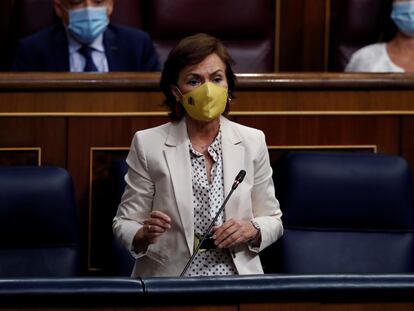 La vicepresidenta primera del Gobierno, Carmen Calvo durante la sesión de control al Gobierno en el Congreso el pasado 9 de septiembre.