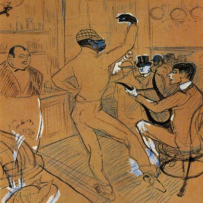 <i>Chocolat dansant,</i> pintura al aguarrás y lápiz de Toulouse-Lautrec.