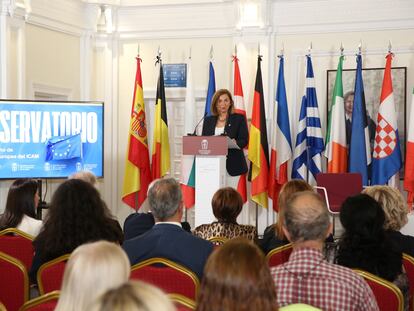 Teresa Mínguez Díaz, diputada responsable del área internacional del ICAM, interviene en la presentación del Observatorio del Derecho de la UE