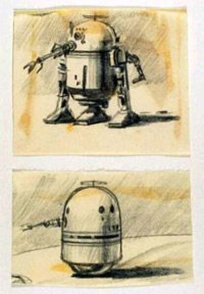 Primeiros desenhos de McQuarrie para R2D2 inspirados diretamente em Corrida Silenciosa.