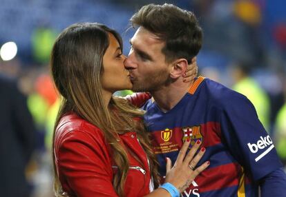 Messi i Antonella, després de guanyar la Copa del Rei.