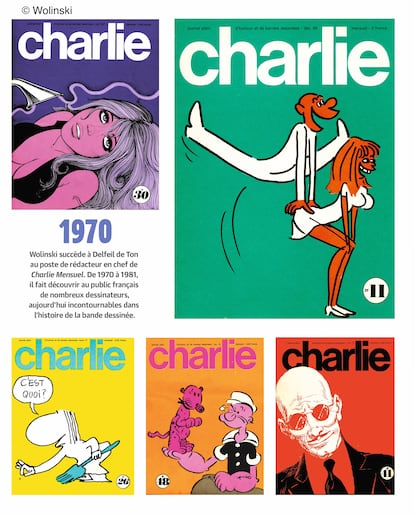 Varias portadas de 'Charlie Hebdo' de los años 70 firmadas por Wolinski -  ©Wolinski (Del libro 'Charlie Liberté - Le journal de leur vie')