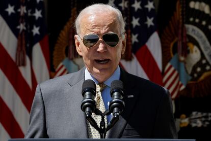 President Joe Biden speaks in the Rose Garden of the White House in Washington, on September 1, 2023.