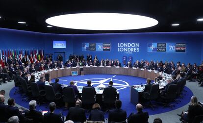 Vista general de la sala en la que se reúnen los asistentes a la cumbre de la OTAN, este miércoles, con motivo del 70º aniversario de la organización.