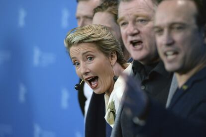 La actriz británica Emma Thompson durante la presentación de la película 'Alone in Berlin' en el Festival de Cine Internacional de Berlín (Alemania), el 15 de febrero de 2016.