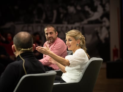 La vicepresidenta segunda del Gobierno y ministra de Trabajo y Economía Social, Yolanda Díaz, la sede de CCOO de Cataluña, este miércoles en Barcelona.