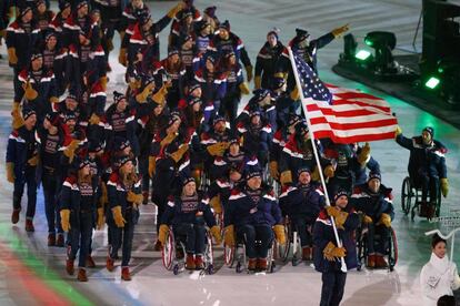 La delegación de Estados Unidos durante la ceremonia de apertura de los Juegos Paralímpicos de Pyeongchang 2018, el 9 de marzo de 2018.