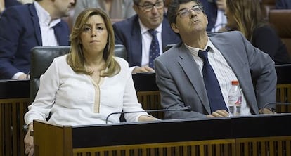 Susana D&iacute;az y Diego Valderas, este mi&eacute;rcoles en el Parlamento.