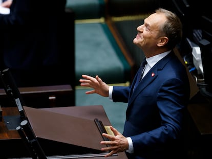 Donald Tusk addresses Poland's legislature in Warsaw after being elected prime minister.