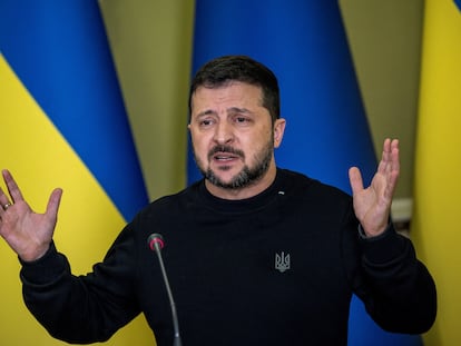 El presidente de Ucrania, Volodímir Zelenski, en una rueda de prensa desde Kiev el 4 de noviembre.